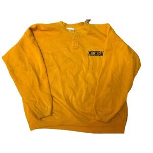 VTG Michigan Gold Henley Sweatshirt XL Basset-Walker 80s Collegiate‎ Grunge Boxy